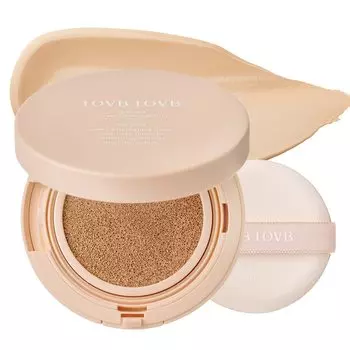 LOVB LOVB Natural Cover Glow Cushion Foundation Korean Cosmetics Adhesive Cover Moisturizing Glossy Skin LNCG Cushion 12g Light (x1) (21N Beige)