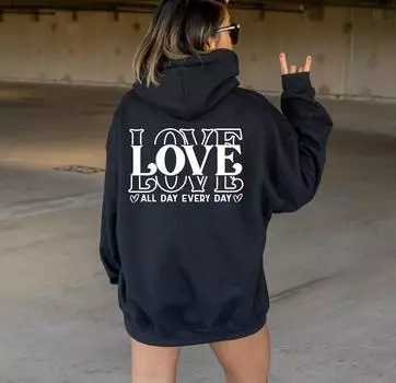 Love All Day Everyday Cute Hoodie Women Hoody Hoody Hoodies Pullovers Quote Unisex Pure Aesthetic Cotton Top Jumper Casual Hoodies S розовый