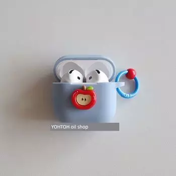 Love Apple for Apple AirPods Pro2 Protective Case Airpods4 Earphone Case Pro Wireless One-Piece 2/3 Soft Silicone Niche Advanced Shatter-resistant Apple AirPods3 Denim Blue + Circle Hanging Buckle