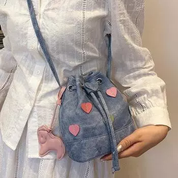 Love bag летняя новая женская сумка sweet wind girl сумка-мессенджер контрастная джинсовая сумка-лодочка через плечо светло-синий