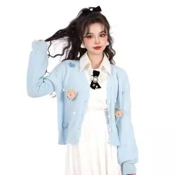 Love Bear Jelly 3D вязаный кардиган-свитер женский корейский роскошный знаменитостей в популярном милом кардигане с небольшим ароматом