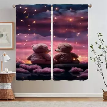 Love Bear Kitchen Curtains for Rooms Elegant Room Curtains 2 Pcs Set Tentacles Shade Curtain Tiebacks Window Blinds Blind Curls W50xH70cmx2pcs-CL