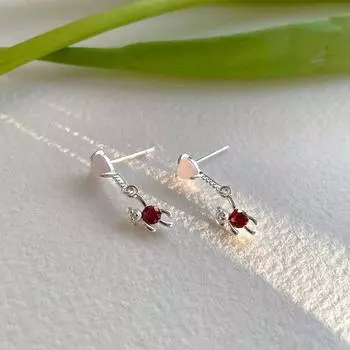 Love bear zircon stud earrings female cute simple flower 925 sterling silver temperament high-end ins style jewelry 925 silver