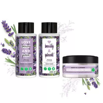 Love Beauty And Planet Natural Argan Oil and Lavender Anti-Frizz, Разглаживающая комбинация - шампунь, кондиционер и маска (400мл+400мл+200мл)