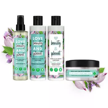 Love Beauty And Planet Onion, Black Seed & Patchouli Комбинированный шампунь против выпадения волос, кондиционер, масло для волос и маска для волос Combo (200мл+200мл+200мл+200мл)