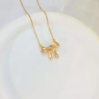 Love Bow Necklace Women S Light Luxury Sweet Wind Heart-Shaped Zircon Pendant Collarbone Chain