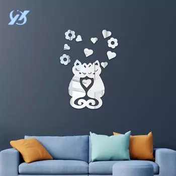 Love Cat 3D Wall Sticker Bedroom Bedside Wall Decoration Creative Cute Cartoon Sticker