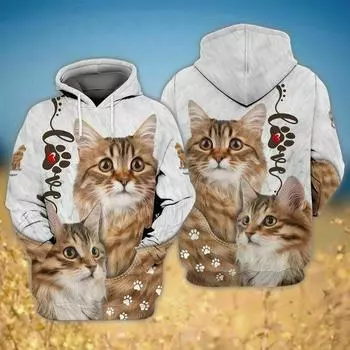Love Cats Милые кошки 3D толстовка с капюшоном по всему телу с принтом Подарок для любимого кота S