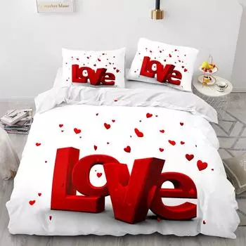 Love Duvet Cover Queen Heart Shaped Постельное белье White Romance полиэстеровый плед для женщин, мужчин, мальчиков, девочек, подростков King Size 70x133cm 2pcs