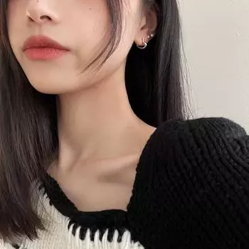 Love ear buckle s925 silver earrings women s Korean temperament matching design sense simple heart earrings fashion trend 925 Silver