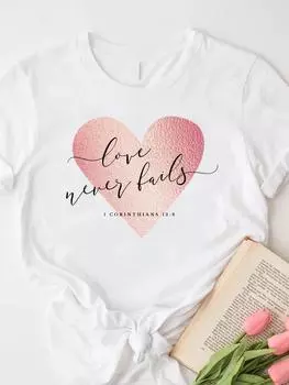 Love Heart Cute 90s 3D Print Женская футболка Повседневная футболка с коротким рукавом с рисунком Одежда Женская мода Мультфильм Женская одежда S