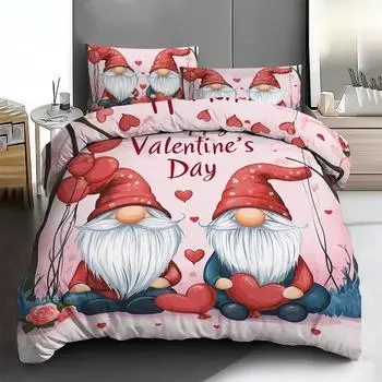 Love Heart Duvet Cover Set Microfiber Bear Comforter Cover Soft Romantic Bedding Sets Valentine s Day For Girls Valentine s Day EU Twin(135x200cm)