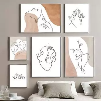 Любовь Сердце Руки Линия Девушка Мальчик Абстрактные Скандинавские Постеры и Принты Настенное Искусство Холст Живопись Картины для Украшения Гостиной Без Рамки 21*30cm No Frame