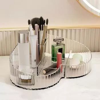 Love Heart Косметическая коробка для хранения с несколькими отделениями Прозрачный пластик Многофункциональная столешница для ванной комнаты Кисть для макияжа Держатель для губной помады Органайзер Контейнер серый