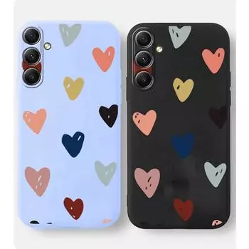 Love Heart Pattern Soft Silicone Phone Case For Samsung Galaxy A55 A35 A34 A25 A15 A06 S23 S24 FE S25 M35 M34 Camera Protective Shockproof Full Cover Samsung Galaxy S9 Plus чёрный