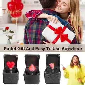 Love Heart Rose Box 3D Printed Romantic Gift 3D Printed Surprise Gag Hand Figure in Box Fun Desk Decoration for Adults Office Pranks Party Gifts A