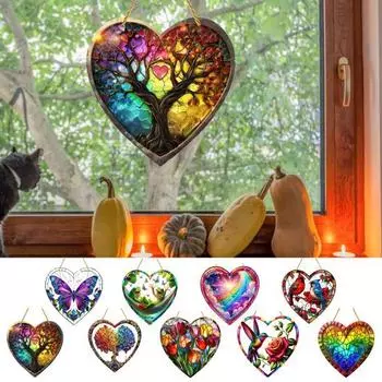 Love Heart Sun Catcher, окрашенный акриловый оконный подвесной орнамент, в форме сердца, для балкона, крыльца, двора 8 cm A