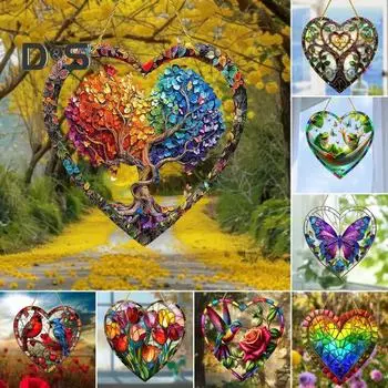 Love Heart Sun Catcher, окрашенный акриловый оконный подвесной орнамент, в форме сердца, для балкона, крыльца, двора 8 cm B