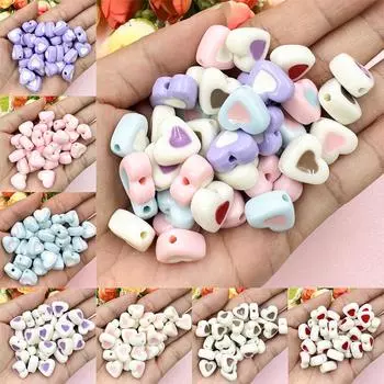 Love Heart Two Color Loose Beads 14.4*12.9mm For Bracelet Earring Making 60pcs Jewelry Acrylic DIY Jewelry Accessories Beaded Materials Accessories разноцветный