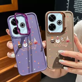 Love Hearts Christmas Gingerbread Print Soft Case For Xiaomi Poco X6 X5 Pro 13C Redmi Note 13 12 11 Pro 10 Lens Stand Shockproof Matte TPU Phone Cover Xiaomi Poco X6 чёрный