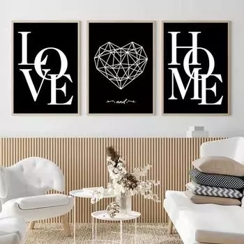 Love Home Diamond Heart Letter Canvas Prints Nordic Modern Living Room Wall Art Black White Decorative Paintings Home Decor 21x30cm No Framed