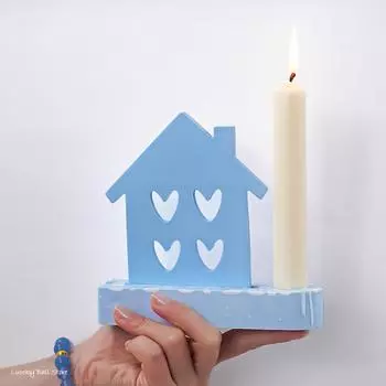 Love House Candlestick Silicone Mold DIY Concrete Tea Light Candle Holder Cement Plaster Crafts Casting Mould Eid Room Decor