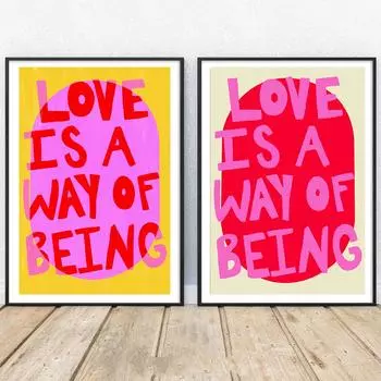 Love Is A Way Of Being Text Quote Posters Vivid Soft Pink White Canvas Painting Modern Maximalist Picture Living Room Home Decor 21x30cm No Framed