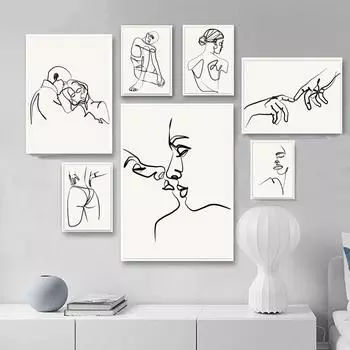 Love Kiss, настенная живопись на холсте, рисование линий, тело девушки, ручные постеры на скандинавскую тему и принты, настенные панно для декора гостиной A4 21x30cm No Frame