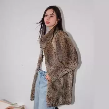 Love leopard leopard, old money wind в старинной кроличьей шерсти воротник-стойка шуба женская классическая шуба с леопардовым принтом средняя и длинная S цветной печати леопарда