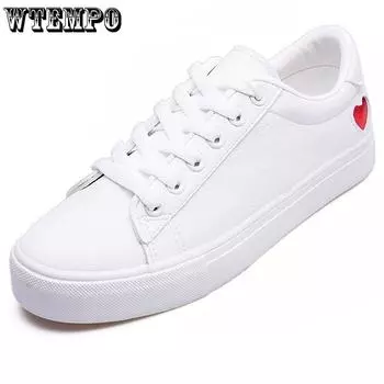 Love Little White Shoes, женские корейские универсальные студенческие повседневные туфли для скейтбординга, кожаные нескользящие белые туфли на плоской подошве 35 белый/красный