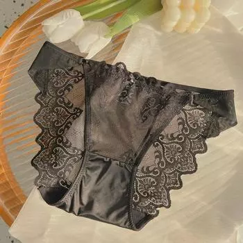 Love Low-Waist Mesh Lace Panties Transparent Ice Silk Lace Flower Briefs Girl M
