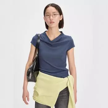 Love & Nancy 2025 Весна Однотонная Футболка С Коротким Рукавом и Воротником-Отложным Воротником Для Женщин One Size