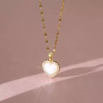 Love Necklace Women S Simple Versatile Fresh And Sweet Pearl Heart Pendant Clavicle Chain