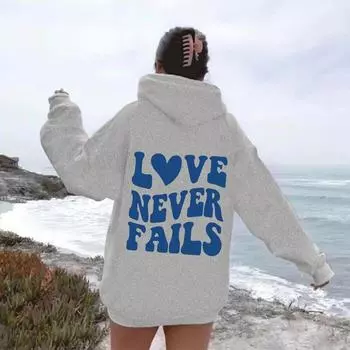 LOVE NEVER FAILS Autumn new women s solid color letter print hoodie oversized sports hoodie S белый