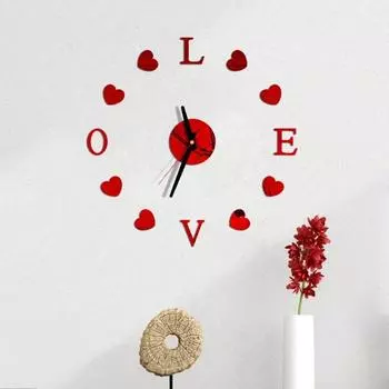 Love New Clock Watch DIY 3D Зеркальная Поверхность Наклейка Настенные Часы Гостиная Домашний Офис Украшения Милый Подарок на День Святого Валентина