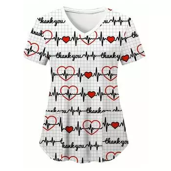 Love Nursing Scrubs Tops Униформа медсестры Футболка с принтом животных 3D Женская мода V-образный вырез Карманный комбинезон Медицинская униформа Рабочая одежда 5XL