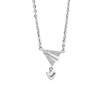 Love Paper Plane Necklace Creative Dream-Chasing Innocence Girl Heart-Shaped Pendant Neck Chain Zircon Plane Collarbone Chain Woman copper