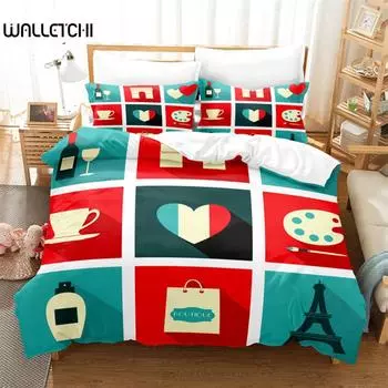Love Paris Bedding Set, 3Pcs Duvet Cover Set, Soft Comfortable Breathable Duvet Cover, For Bedroom Guest Room Decor EU single(135x200cm)