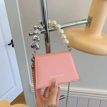 Love pearl chain small square bag women s bag 2024 new trendy fashion texture foreign style crossbody portable shoulder bag чёрный