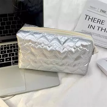 Love Rhombus Shape Silver Cosmetic Bag Bow Stationery Bag Creative Small Item Bag Travel Silver Love