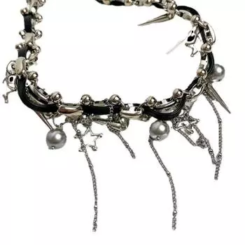 Love Rivet Choker Tassel Y2K PU ожерелье в стиле панк для женщин