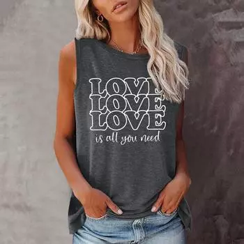 LOVE Shirt Short Sleeve A-Neck Casual Top для лета и весны Женская одежда Harajuku Tops S