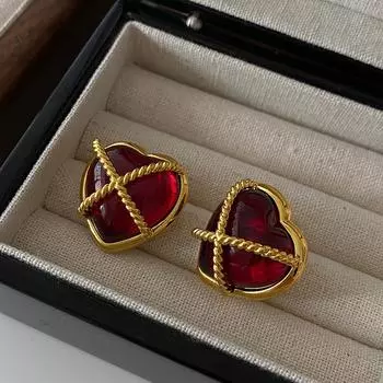 Love Silver Needle Premium Ankola Red Exquisite Light Luxury Atmosphere Premium Red Crystal Stud Women красный