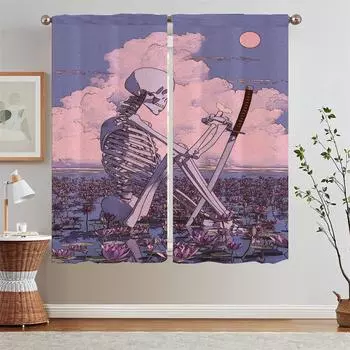 Love Skeleton Blackout Bedroom Curtains 2 Pieces Kitchen Curtains on Offer Free Shipping Curls Cabinets for Living Room Curtain W50xH70cmx2pcs-CL
