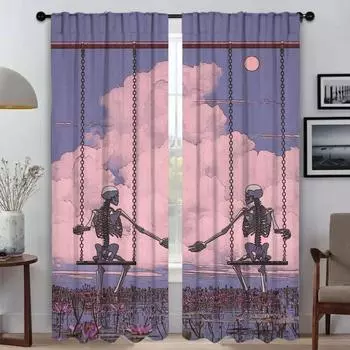 Love Skeleton Blackout Curtain for Room 2 Panel Curtains Child Room Home Interior Curtains Partition Shades Tulle for Bedroom W50xH70cmx2pcs-CL