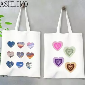 Love Sky Сумка на плечо Холщовая сумка Harajuku Сумка-шоппер Модная повседневная летняя сумка-тоут на плечо Большая вместительная пляжная сумка 24*26cm