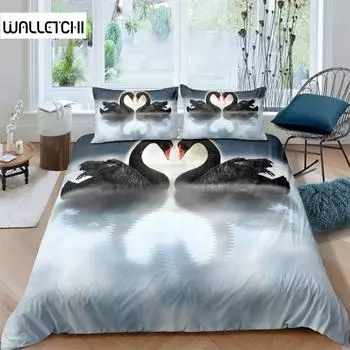 Love Swan Duvet Cover Romantic Bedding Set Microfiber Comforter Cover King Full For Lover Couple Valentine Day Home Room Decor EU single(135x200cm)