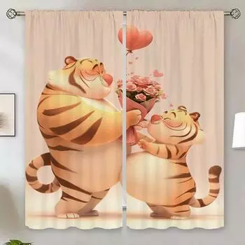 Love Tiger Blackout Curtains for Window Curtains for Living Room Bathroom Curtain Tiebacks Partition Tulle in Kitchen Blind the W50xH70cmx2pcs-CL