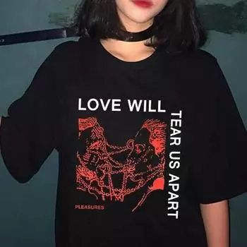 Love Will Tear Us Apart унисекс Tumblr модная черная футболка в стиле гранж хипстеры топ в стиле панк летняя футболка модная с коротким рукавом S чёрный
