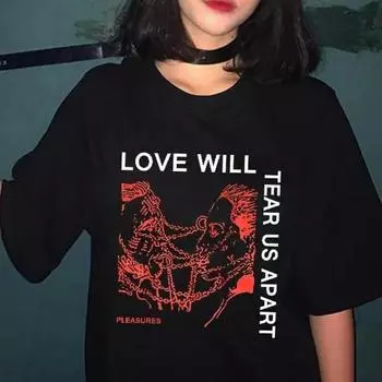 Love Will Tear Us Apart унисекс Tumblr модная черная футболка в стиле гранж хипстеры топ в стиле панк летняя футболка модная с коротким рукавом L